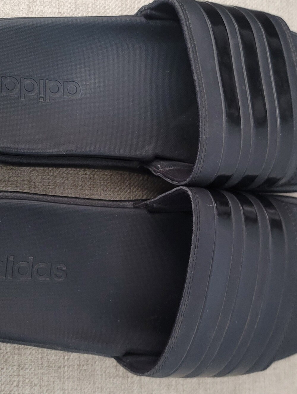 adidas Black Womens Slide Sandals with Striped Strap